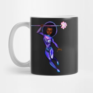 Black anime superhero girl from outer space with lights and smirk ! beautiful  black girl with Afro hair, brown eyes, Cherry pink lips and dark brown skin. Hair love ! Mug